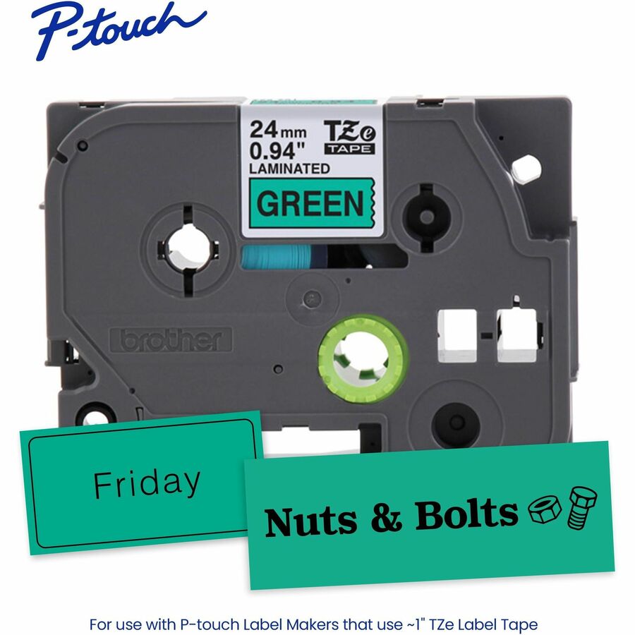 Brother Genuine P-touch TZe751 BK on GRN Label Tape, Laminated, 24mmX8mNEW Brother Genuine P-touch TZe751 BK on GRN Label Tape, Laminated, 24mmX8mNEW